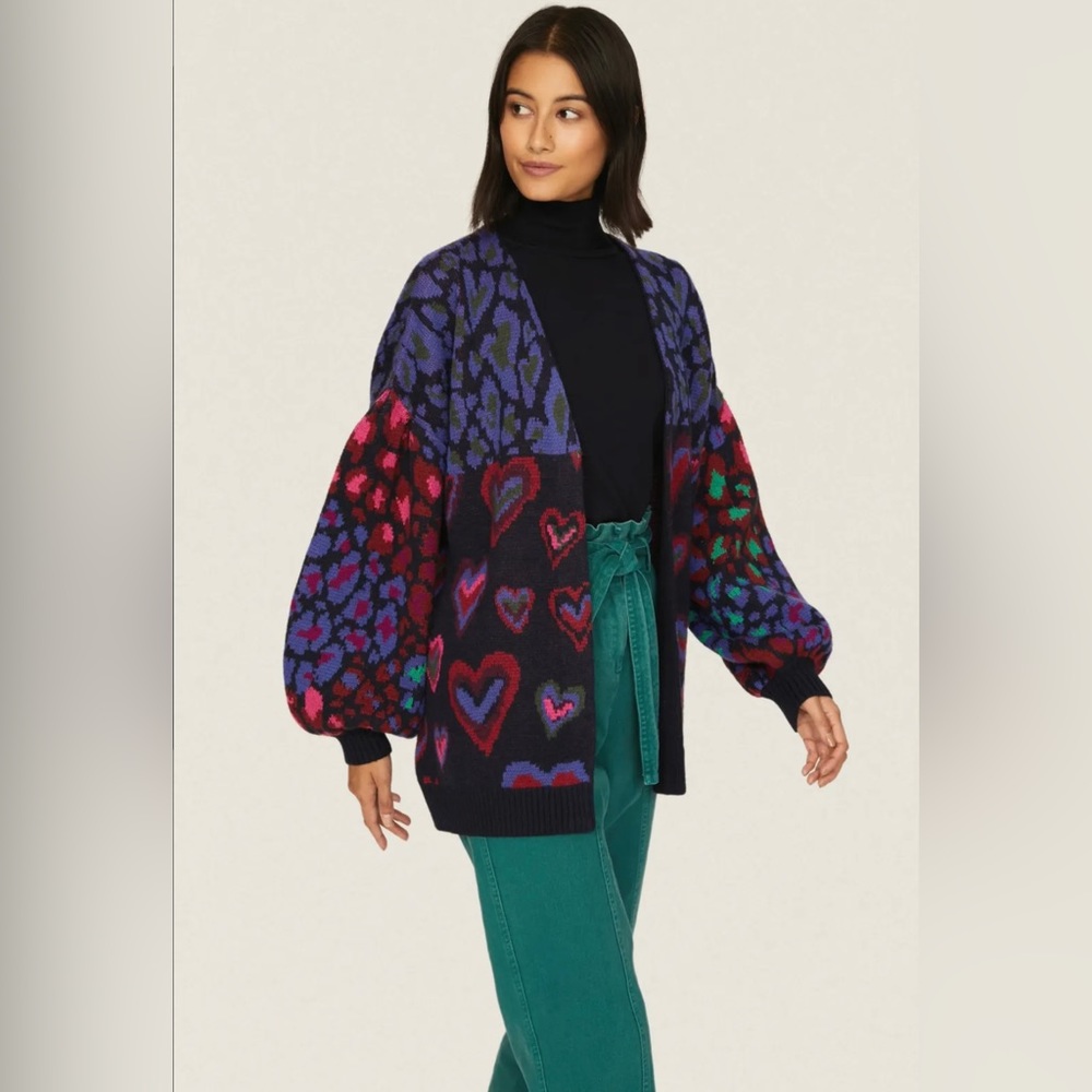 Farm Rio Ikat Dyed Hearts Cardigan Size S